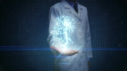 Doctor open palm, Brain head shape connect digital lines, expanding artificial intelligence