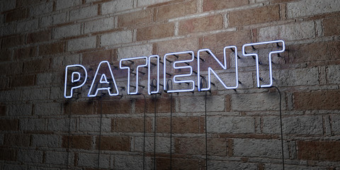 PATIENT - Glowing Neon Sign on stonework wall - 3D rendered royalty free stock illustration.  Can be used for online banner ads and direct mailers..