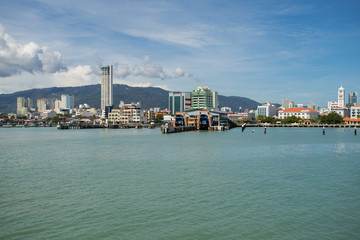 Fototapeta na wymiar Georgetown, Capital of Penang Island - Malaysia. view from the penang ferry from the mainland to the island