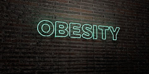 OBESITY -Realistic Neon Sign on Brick Wall background - 3D rendered royalty free stock image. Can be used for online banner ads and direct mailers..