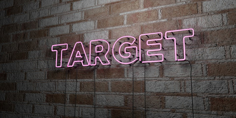 TARGET - Glowing Neon Sign on stonework wall - 3D rendered royalty free stock illustration.  Can be used for online banner ads and direct mailers..