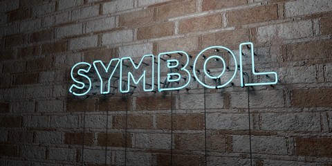 SYMBOL - Glowing Neon Sign on stonework wall - 3D rendered royalty free stock illustration.  Can be used for online banner ads and direct mailers..
