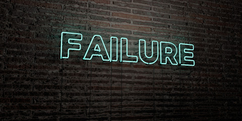 FAILURE -Realistic Neon Sign on Brick Wall background - 3D rendered royalty free stock image. Can be used for online banner ads and direct mailers..