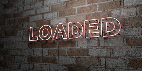 LOADED - Glowing Neon Sign on stonework wall - 3D rendered royalty free stock illustration.  Can be used for online banner ads and direct mailers..