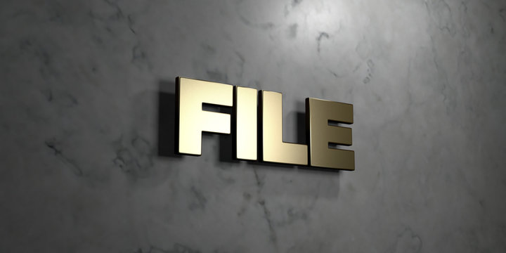 File - Gold sign mounted on glossy marble wall  - 3D rendered royalty free stock illustration. This image can be used for an online website banner ad or a print postcard.