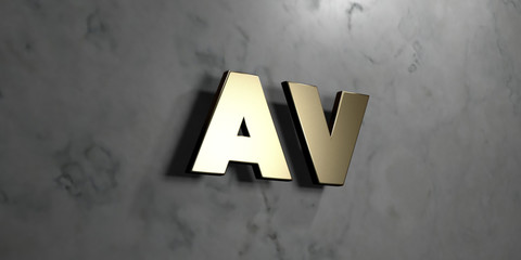 Av - Gold sign mounted on glossy marble wall  - 3D rendered royalty free stock illustration. This image can be used for an online website banner ad or a print postcard.