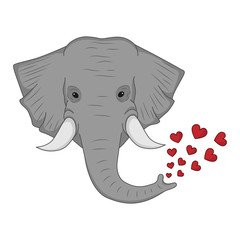Vector drawing of an elephant with hearts. Valentine's Day.