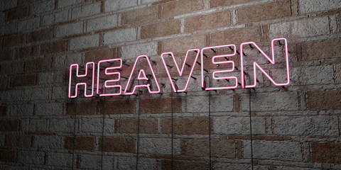 HEAVEN - Glowing Neon Sign on stonework wall - 3D rendered royalty free stock illustration.  Can be used for online banner ads and direct mailers..