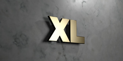 Xl - Gold sign mounted on glossy marble wall  - 3D rendered royalty free stock illustration. This image can be used for an online website banner ad or a print postcard.