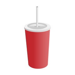 Red plastic cup with a straw on white background. Vector illustration.
