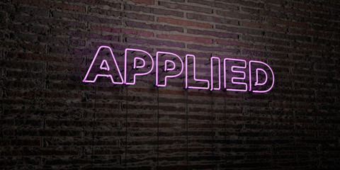 APPLIED -Realistic Neon Sign on Brick Wall background - 3D rendered royalty free stock image. Can be used for online banner ads and direct mailers..