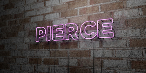 Fototapeta premium PIERCE - Glowing Neon Sign on stonework wall - 3D rendered royalty free stock illustration. Can be used for online banner ads and direct mailers..