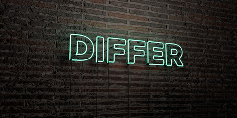 DIFFER -Realistic Neon Sign on Brick Wall background - 3D rendered royalty free stock image. Can be used for online banner ads and direct mailers..
