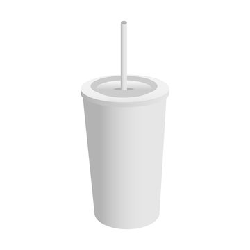 White plastic cup with a straw isolated. Vector illustration.