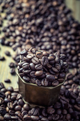 Coffee. Coffee beans.Spilled coffee beans.