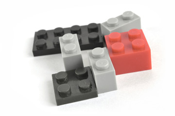 Interlocking plastic blocks on white background