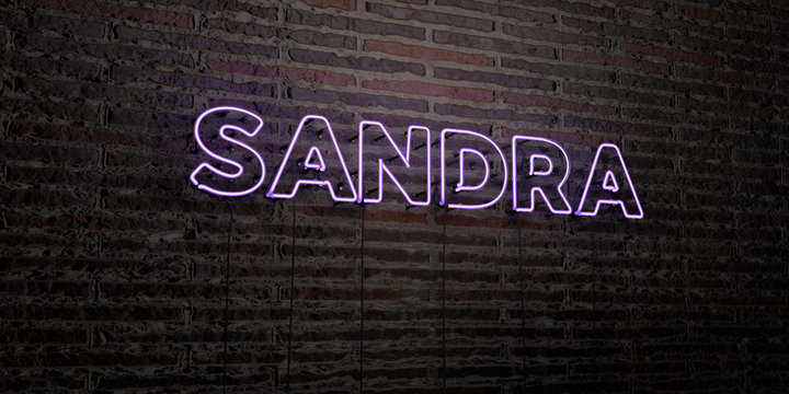 SANDRA -Realistic Neon Sign on Brick Wall background - 3D rendered royalty free stock image. Can be used for online banner ads and direct mailers..