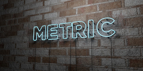 METRIC - Glowing Neon Sign on stonework wall - 3D rendered royalty free stock illustration.  Can be used for online banner ads and direct mailers..
