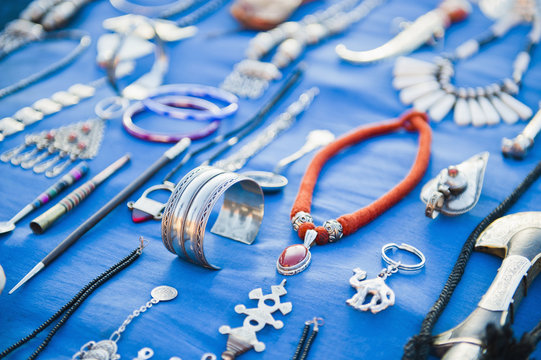 Berber jewellery and Moroccan knives for sale at the Dades Gorge, Dades Valley, Morocco 