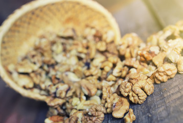 walnut on wooden background