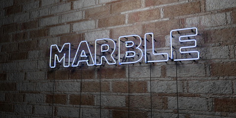 MARBLE - Glowing Neon Sign on stonework wall - 3D rendered royalty free stock illustration.  Can be used for online banner ads and direct mailers..