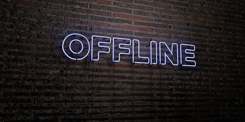 OFFLINE -Realistic Neon Sign on Brick Wall background - 3D rendered royalty free stock image. Can be used for online banner ads and direct mailers.. - obrazy, fototapety, plakaty