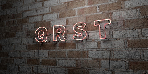 Obraz premium Q R S T - Glowing Neon Sign on stonework wall - 3D rendered royalty free stock illustration. Can be used for online banner ads and direct mailers..