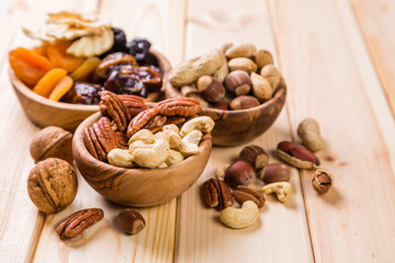 Selection of dried fruits and nuts as symbols Tu Bishvat