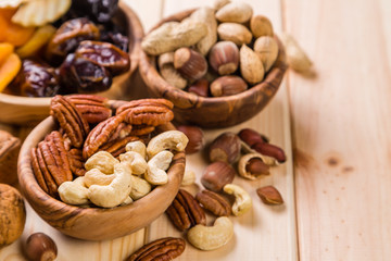 Selection of dried fruits and nuts as symbols Tu Bishvat