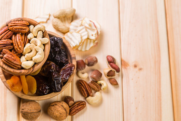 Selection of dried fruits and nuts as symbols Tu Bishvat