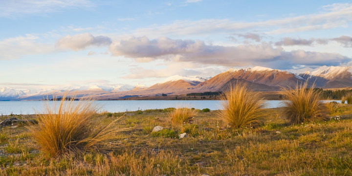 Lake Tekapo at sunset, Southern Lakes, Canterbury Region, South Island, New Zealand 