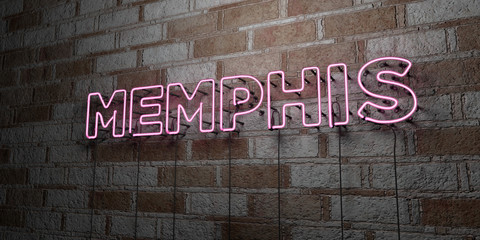 MEMPHIS - Glowing Neon Sign on stonework wall - 3D rendered royalty free stock illustration.  Can be used for online banner ads and direct mailers..
