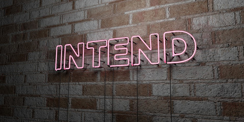 INTEND - Glowing Neon Sign on stonework wall - 3D rendered royalty free stock illustration.  Can be used for online banner ads and direct mailers..