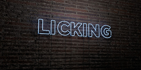 LICKING -Realistic Neon Sign on Brick Wall background - 3D rendered royalty free stock image. Can be used for online banner ads and direct mailers..