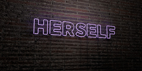 HERSELF -Realistic Neon Sign on Brick Wall background - 3D rendered royalty free stock image. Can be used for online banner ads and direct mailers..