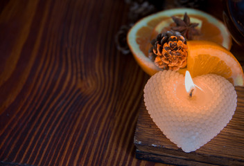 Winter Tea Party with candle and orange