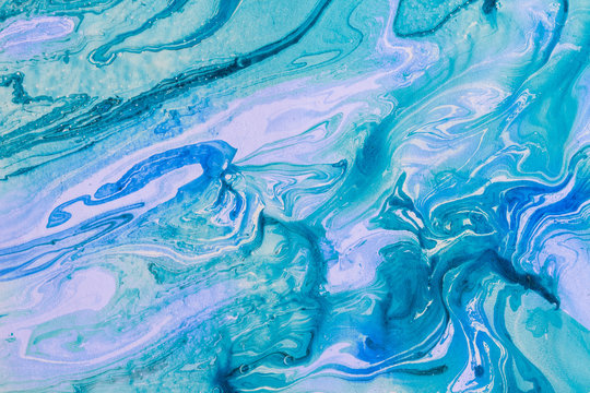 Abstract marbling blue-violet texture. Creative background with oil painted handmade surface. 