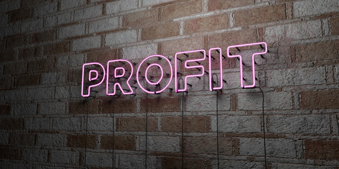 Fototapeta na wymiar PROFIT - Glowing Neon Sign on stonework wall - 3D rendered royalty free stock illustration. Can be used for online banner ads and direct mailers..