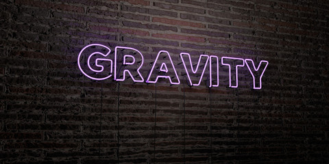 GRAVITY -Realistic Neon Sign on Brick Wall background - 3D rendered royalty free stock image. Can be used for online banner ads and direct mailers..