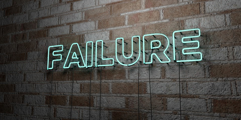 FAILURE - Glowing Neon Sign on stonework wall - 3D rendered royalty free stock illustration.  Can be used for online banner ads and direct mailers..