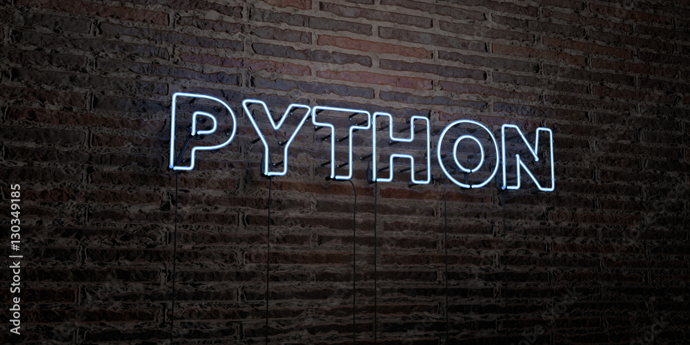 Fototapete PYTHON -Realistic Neon Sign on Brick Wall background - 3D rendered royalty free stock image. Can be used for online banner ads and direct mailers..