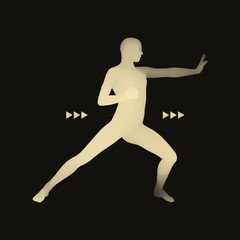 Fighter. Sports concept. 3D Model of Man. Sport Symbol.