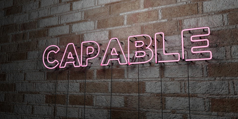CAPABLE - Glowing Neon Sign on stonework wall - 3D rendered royalty free stock illustration.  Can be used for online banner ads and direct mailers..