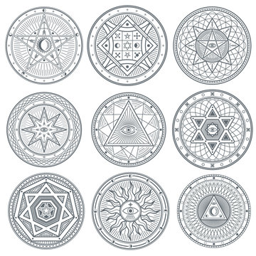 Occult, mystic, spiritual, esoteric vector symbols