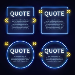 Neon light box 80s frames with quote marks vector set