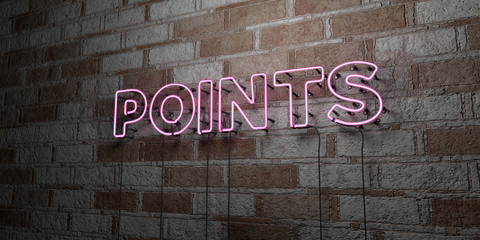 POINTS - Glowing Neon Sign on stonework wall - 3D rendered royalty free stock illustration.  Can be used for online banner ads and direct mailers..