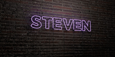 STEVEN -Realistic Neon Sign on Brick Wall background - 3D rendered royalty free stock image. Can be used for online banner ads and direct mailers..