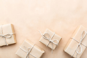 gifts wrapped in brown paper