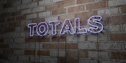 Fototapeta na wymiar TOTALS - Glowing Neon Sign on stonework wall - 3D rendered royalty free stock illustration. Can be used for online banner ads and direct mailers..