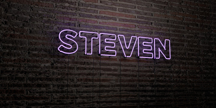 STEVEN -Realistic Neon Sign on Brick Wall background - 3D rendered royalty free stock image. Can be used for online banner ads and direct mailers..